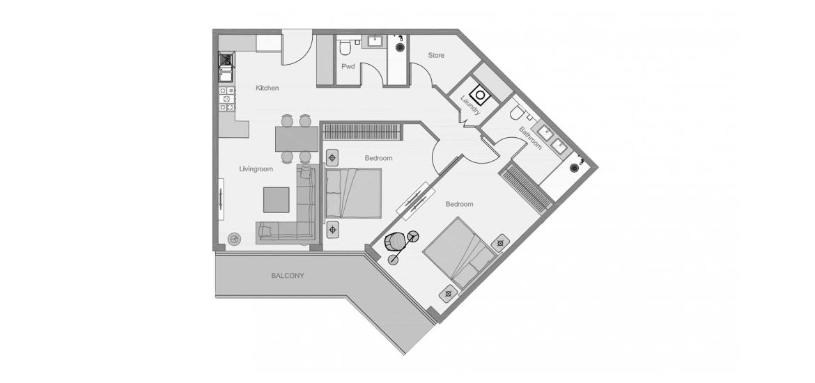 Plan mieszkania «THE CENTRAL DOWNTOWN TWO-BEDROOMS-TYPE-2-111M», 2 sypialnie w THE CENTRAL DOWNTOWN