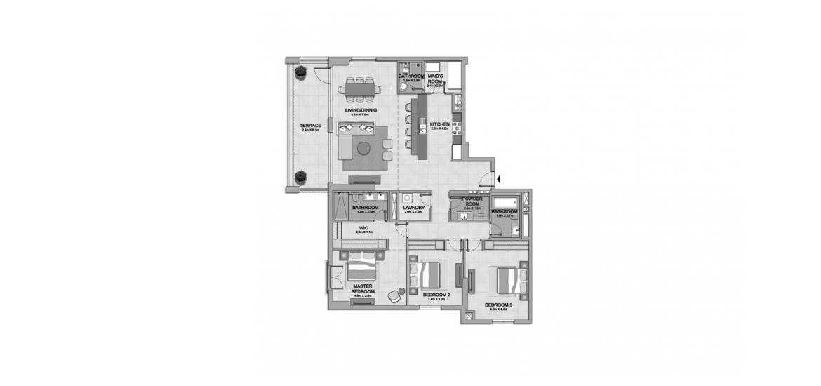 Планировка апартаментов «A» 3 спальни в ЖК PORT DE LA MER