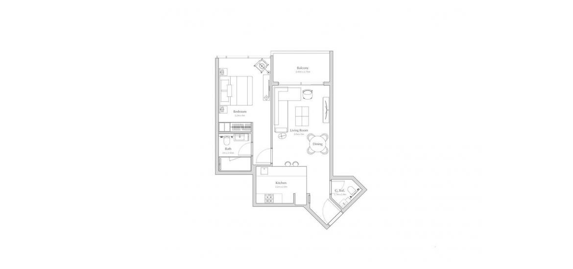 Планировка апартаментов «C» 2 комнаты в ЖК REGALIA APARTMENTS