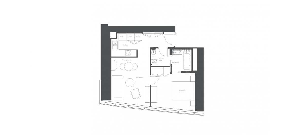 Планировка апартаментов «A» 1 спальня в ЖК ADDRESS JBR