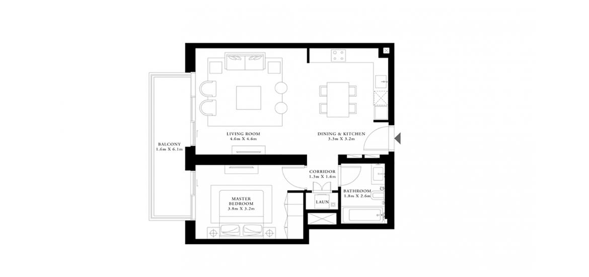 Планировка апартаментов «1BR 76SQM» 2 комнаты в ЖК BEACH ISLE