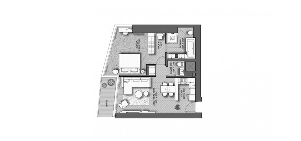 Планировка апартаментов «THE ADDRESS RESIDENCES DUBAI OPERA 1BR 77SQM» 2 комнаты в ЖК THE ADDRESS RESIDENCES DUBAI OPERA