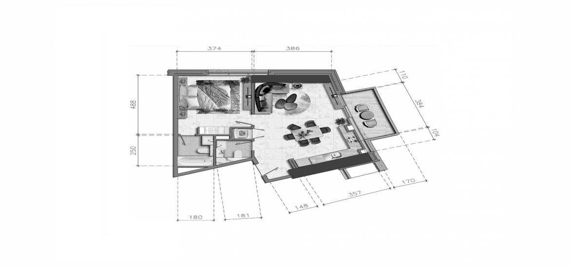 Планировка апартаментов «1BR-71SQM» 2 комнаты в ЖК NOBLES TOWER