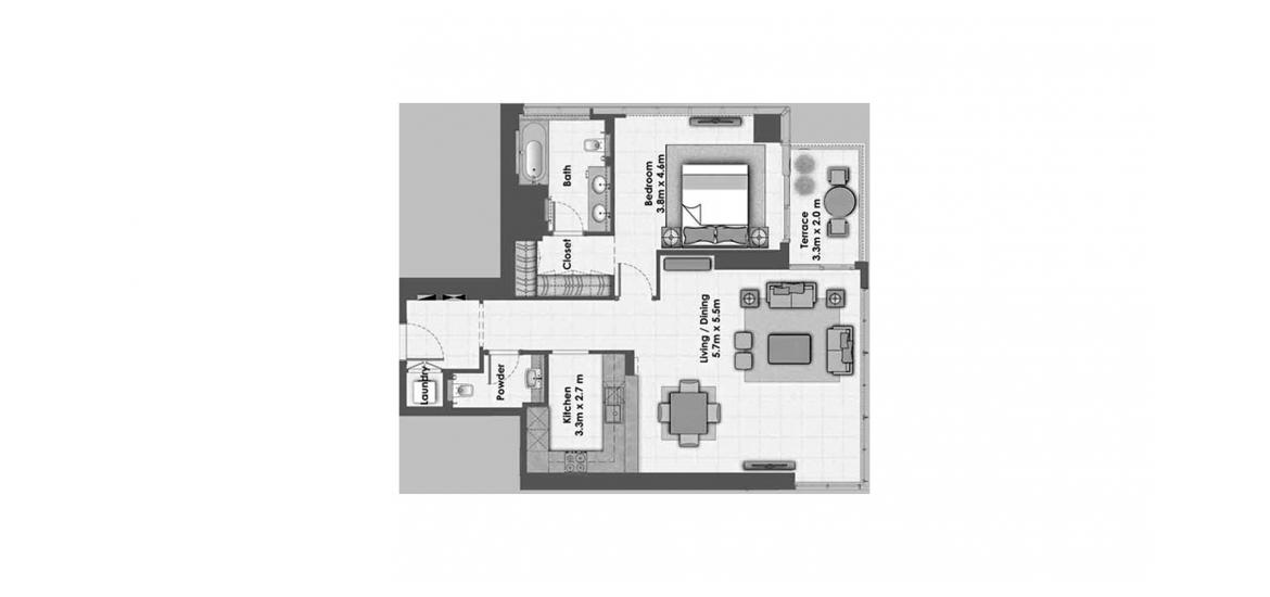 Планировка апартаментов «DUBAI CREEK RESIDENCES 1BR 108SQM» 1 спальня в ЖК DUBAI CREEK RESIDENCES