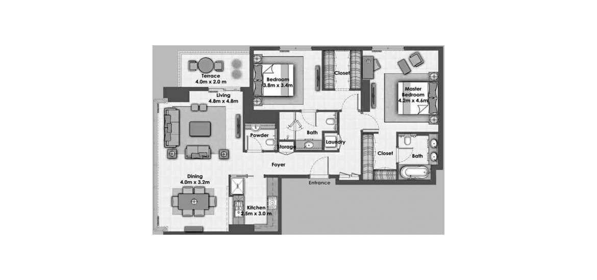 Планировка апартаментов «DUBAI CREEK RESIDENCES 2BR 136SQM» 2 спальни в ЖК DUBAI CREEK RESIDENCES