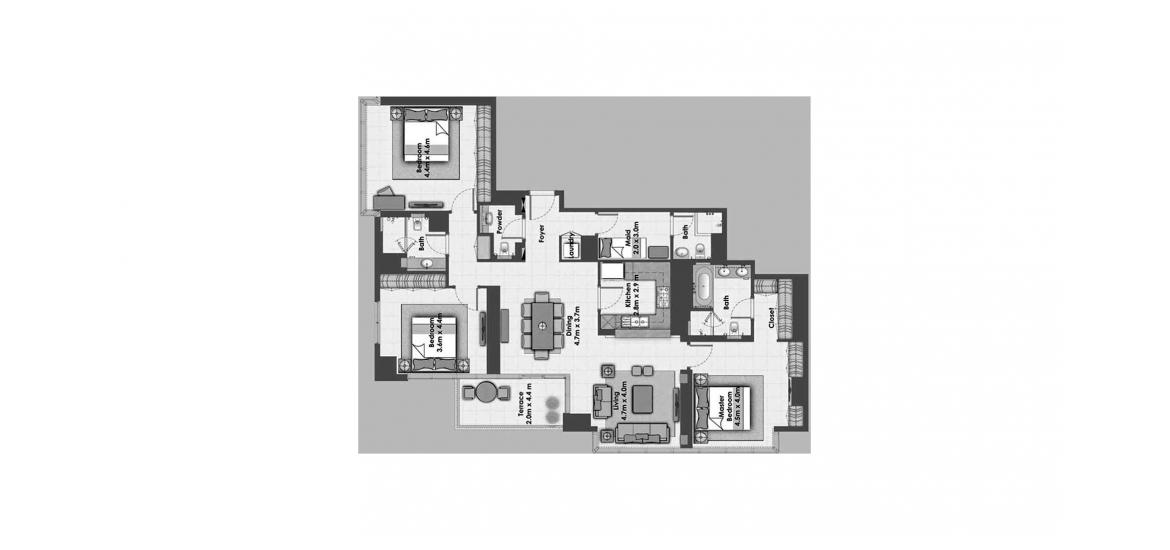 Планировка апартаментов «DUBAI CREEK RESIDENCES 3BR 179SQM» 3 спальни в ЖК DUBAI CREEK RESIDENCES