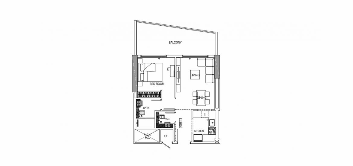 Планировка апартаментов «A» 1 спальня в ЖК BINGHATTI CREEK