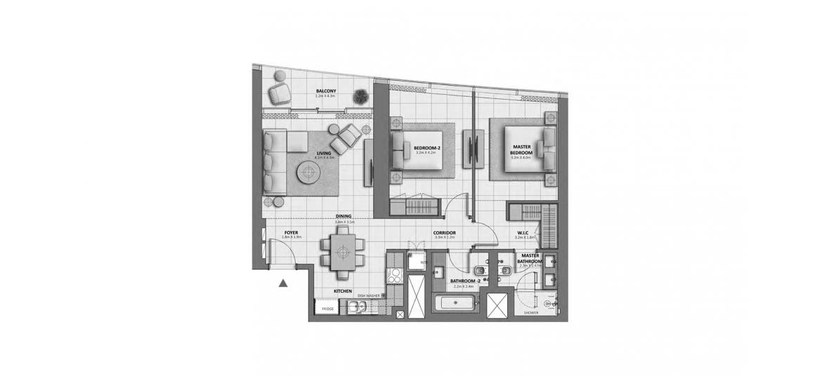 Планировка апартаментов «GRANDE 2BR 110SQM» 2 спальни в ЖК GRANDE