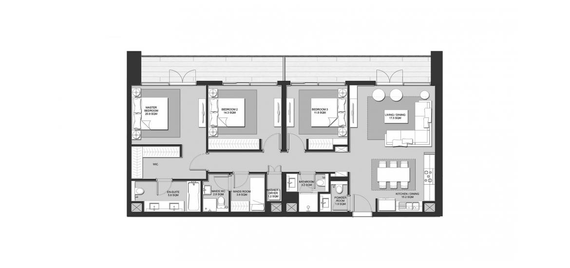 Планировка апартаментов «ACACIA 3BR 150SQM» 3 спальни в ЖК ACACIA