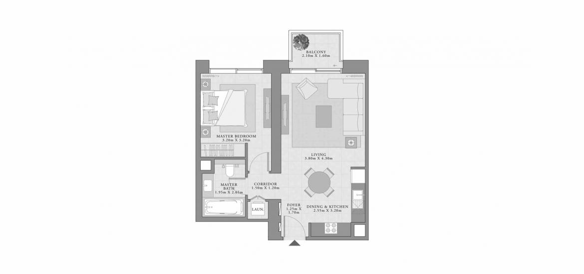 Планировка апартаментов «A» 1 спальня в ЖК CREEK PALACE