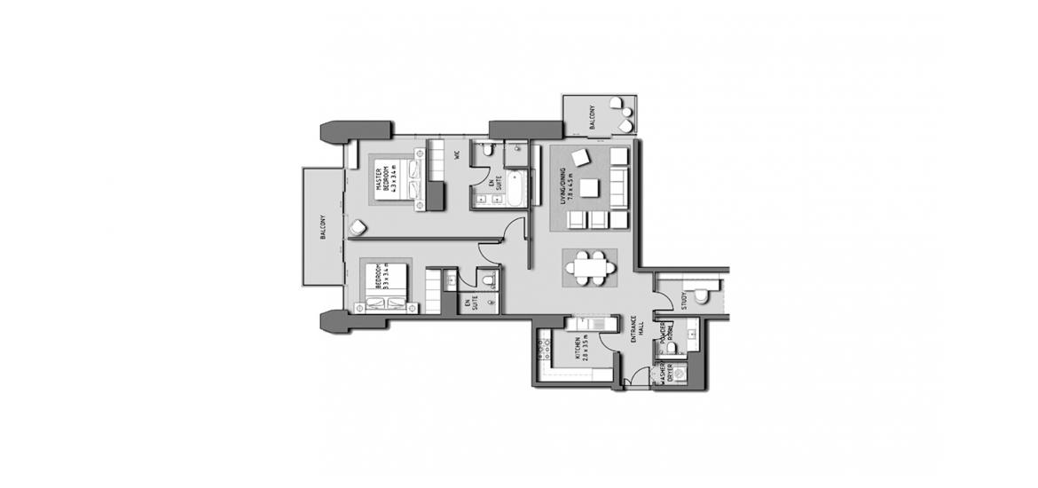 Планировка апартаментов «BLVD HEIGHTS 2BR 148SQM» 2 спальни в ЖК BLVD HEIGHTS