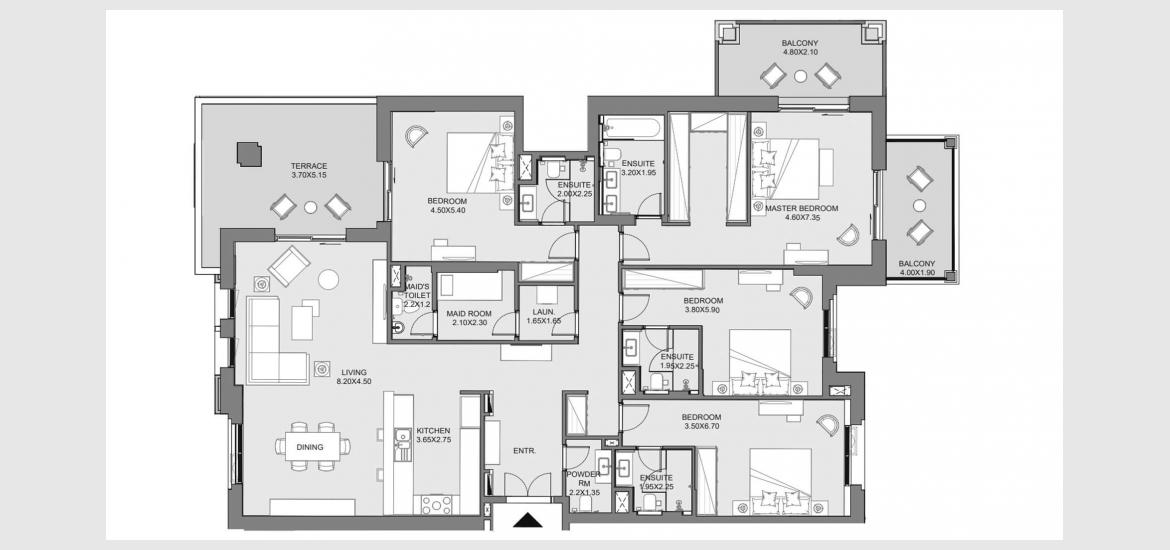 Планировка апартаментов «246sqm» 4 спальни в ЖК JADEEL