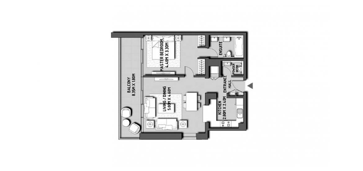 Планировка апартаментов «BLVD CRESCENT 1BR 84SQM» 1 спальня в ЖК BLVD CRESCENT