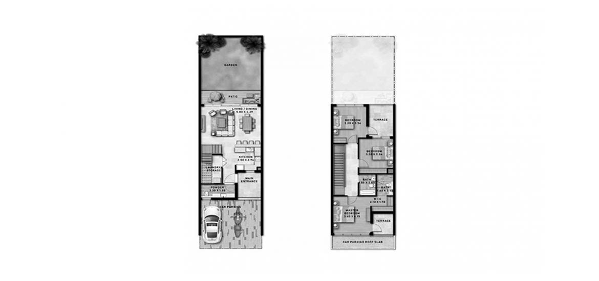 Планировка апартаментов «DAMAC LAGOONS 3BR TH» 3 спальни в ЖК DAMAC LAGOONS