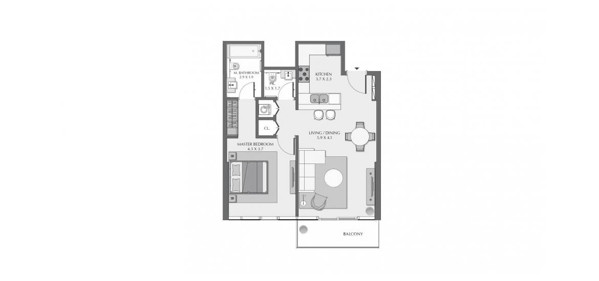 Планировка апартаментов «82SQM» 2 спальни в ЖК WASL 1 RESIDENCES