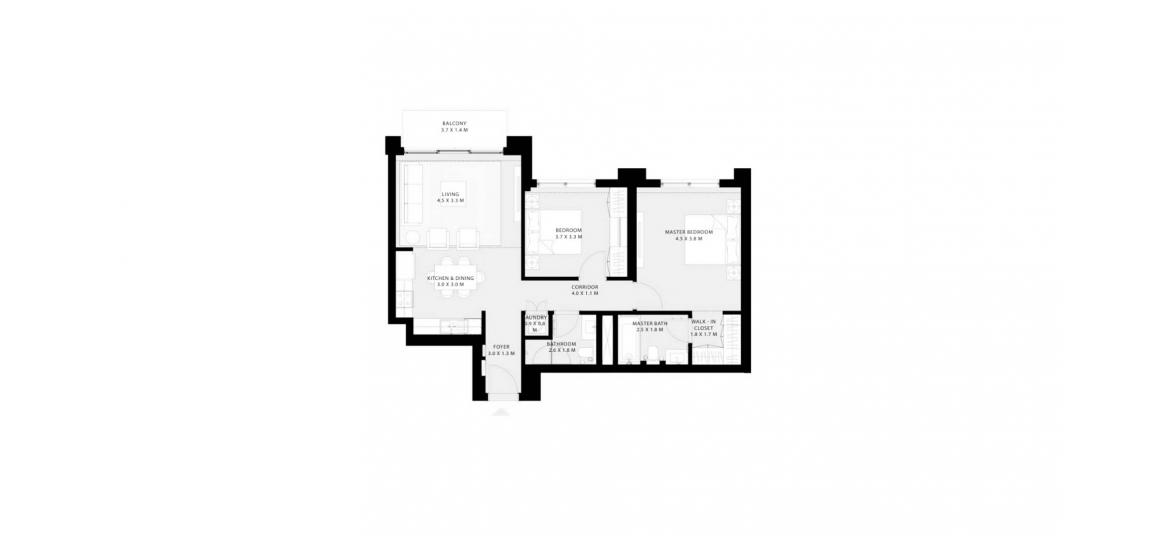 Планировка апартаментов «91SQM» 2 спальни в ЖК PARK FIELD