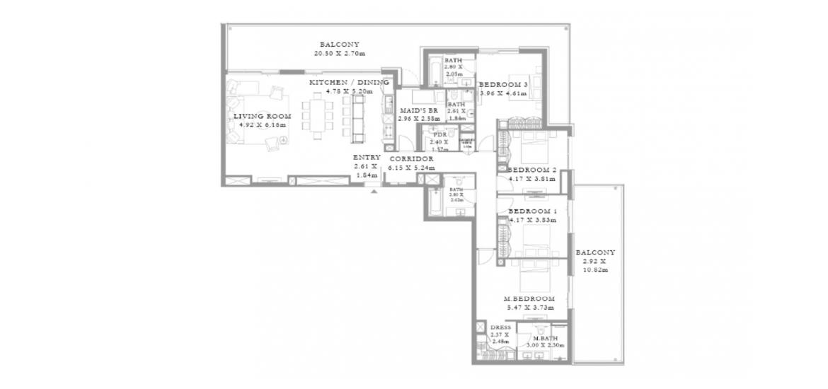 Планировка апартаментов «H» 4 спальни в ЖК SEAGATE