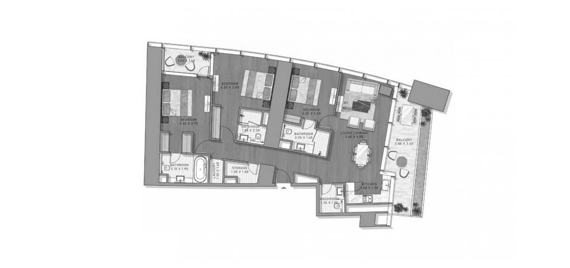 Планировка апартаментов «120.95SQM» 3 спальни в ЖК SAFA TWO