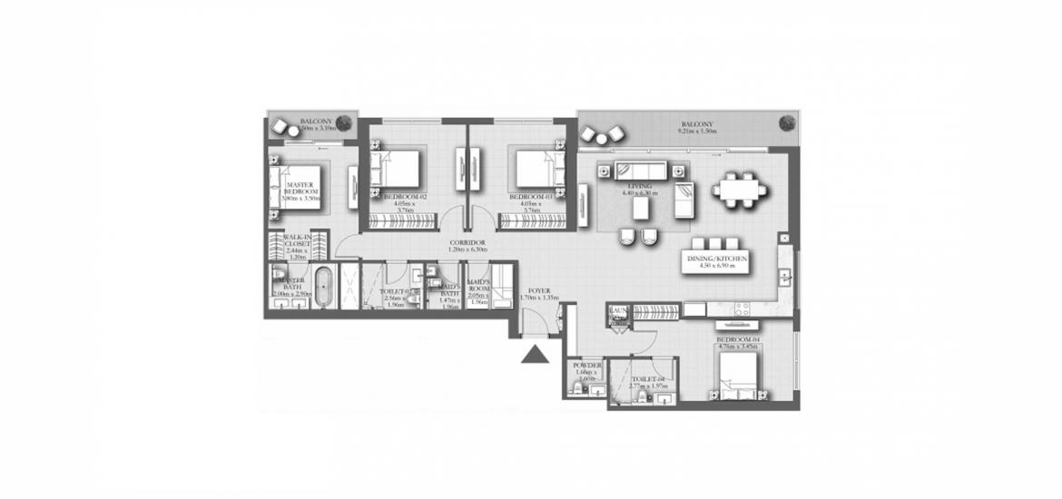 Планировка апартаментов «224SQM A» 4 спальни в ЖК MARINA SHORES