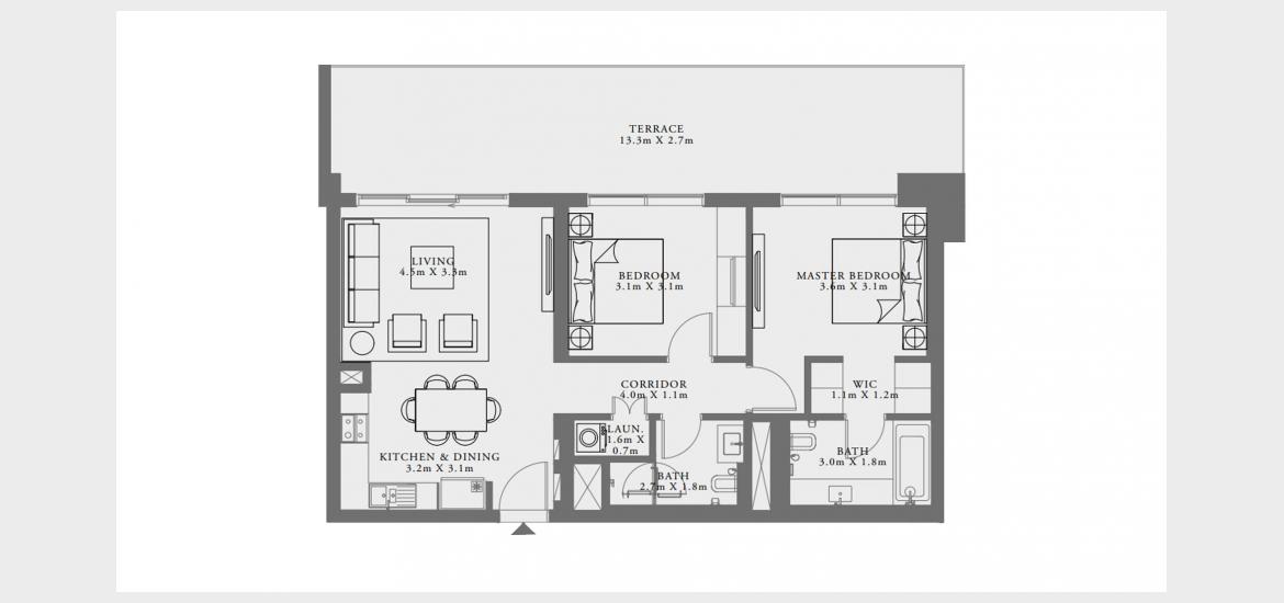 Планировка апартаментов «D» 2 спальни в ЖК LIME GARDENS