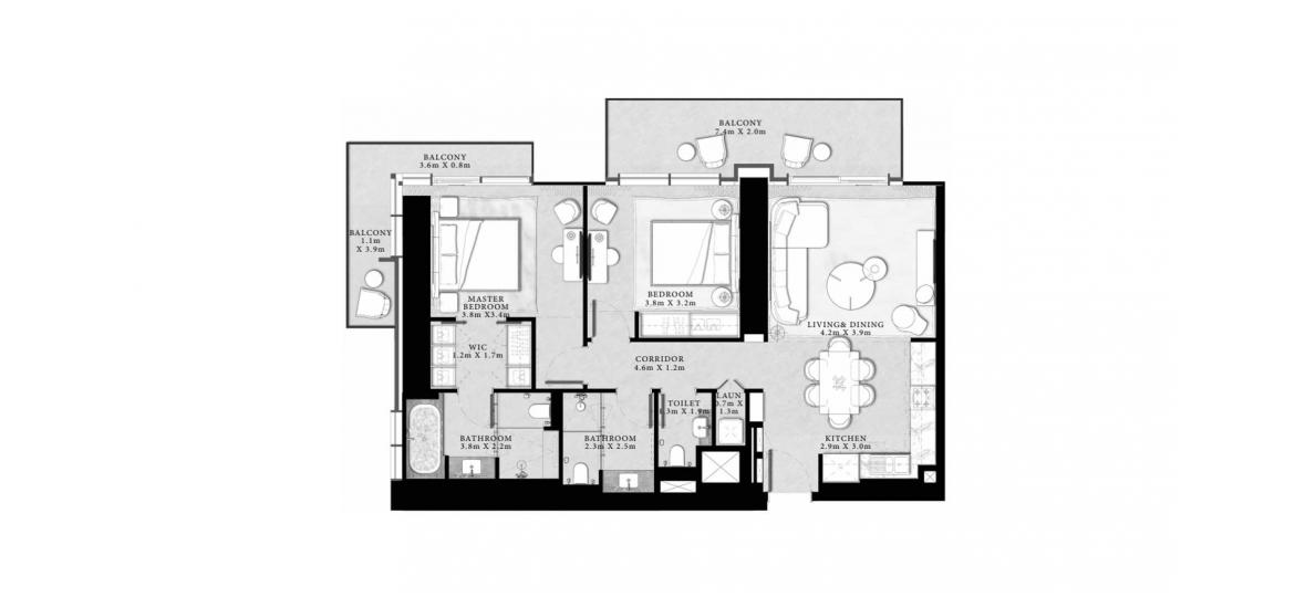 Планировка апартаментов «131sqm» 2 спальни в ЖК ST.REGIS RESIDENCES