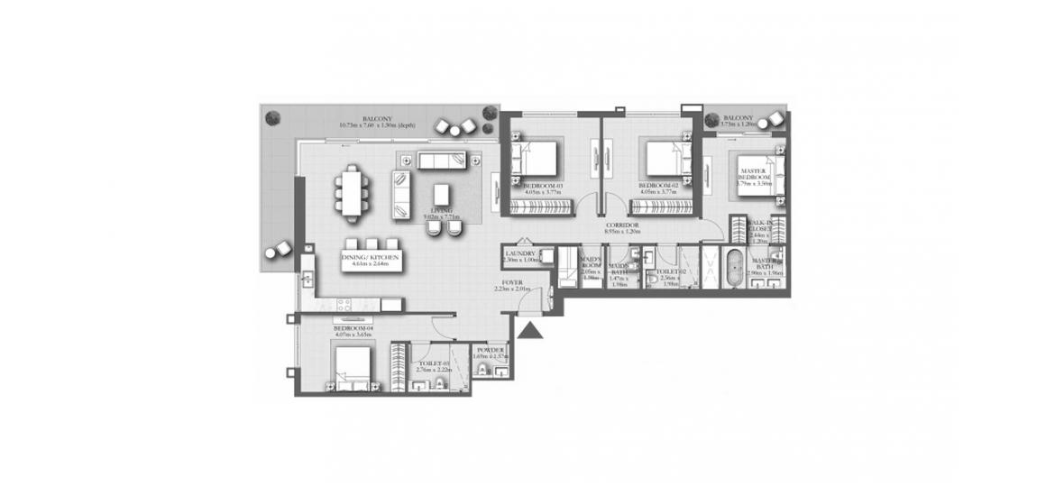 Планировка апартаментов «243SQM A» 4 спальни в ЖК MARINA SHORES