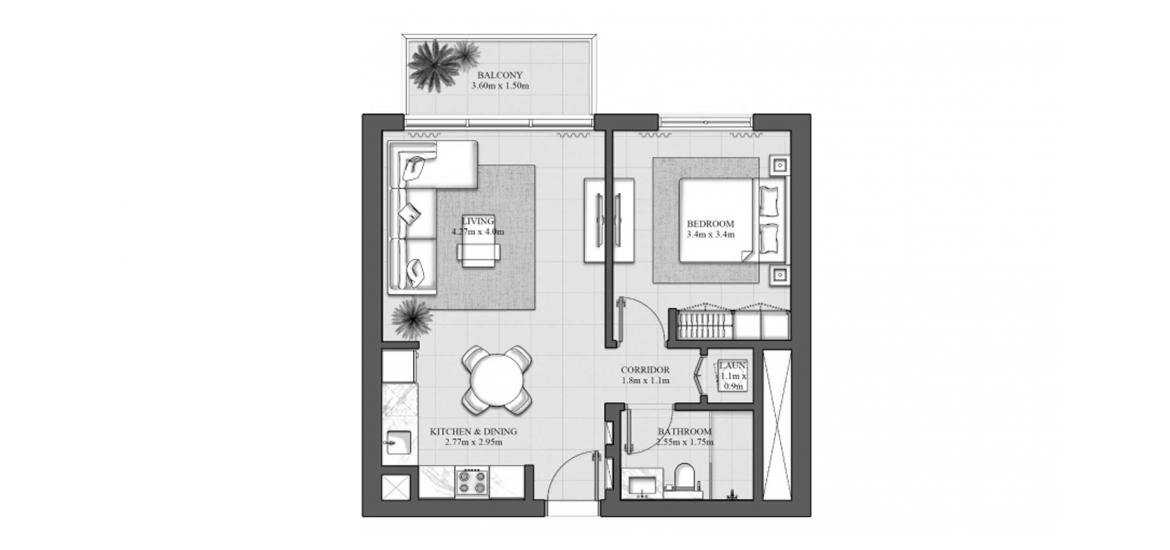 Планировка апартаментов «63SQM 2B» 1 спальня в ЖК HILLS PARK