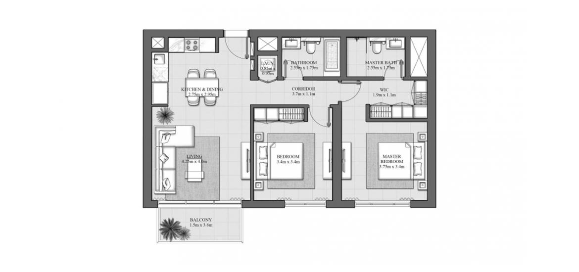 Планировка апартаментов «92SQM 11» 2 спальни в ЖК HILLS PARK