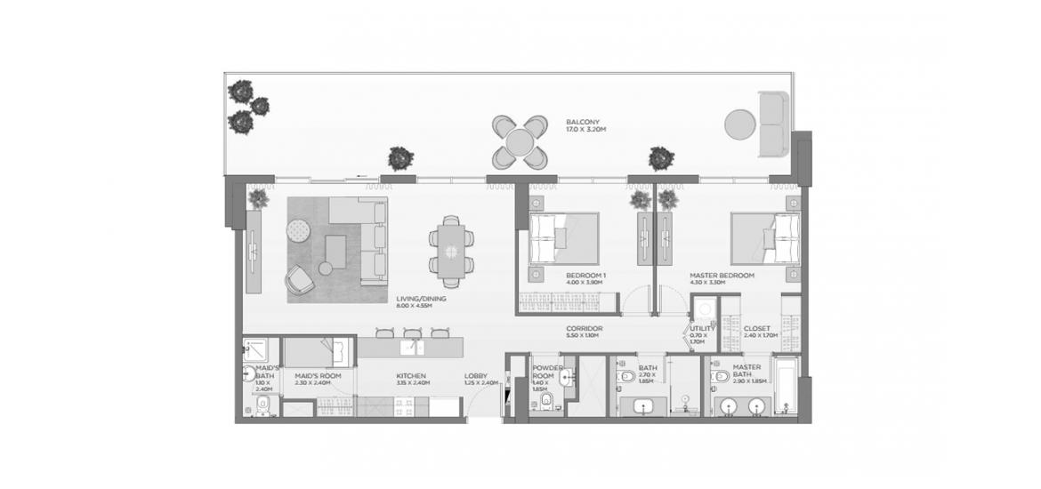 Планировка апартаментов «132SQM A1» 2 спальни в ЖК LAUREL CENTRAL PARK