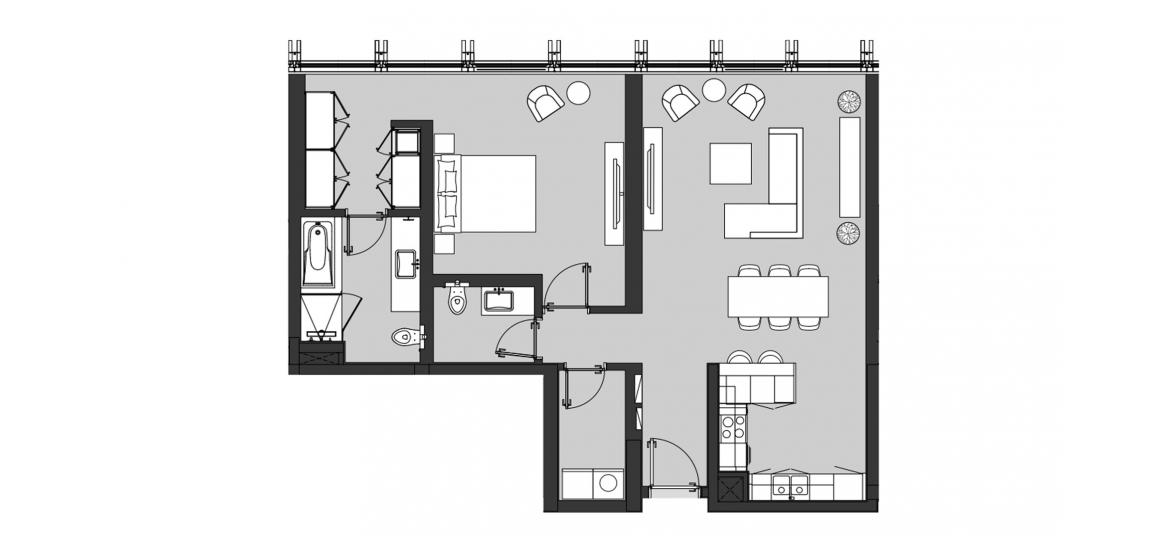 Планировка апартаментов «ONE BEDROOM TYPE E1» 1 спальня в ЖК RESIDENCE 110