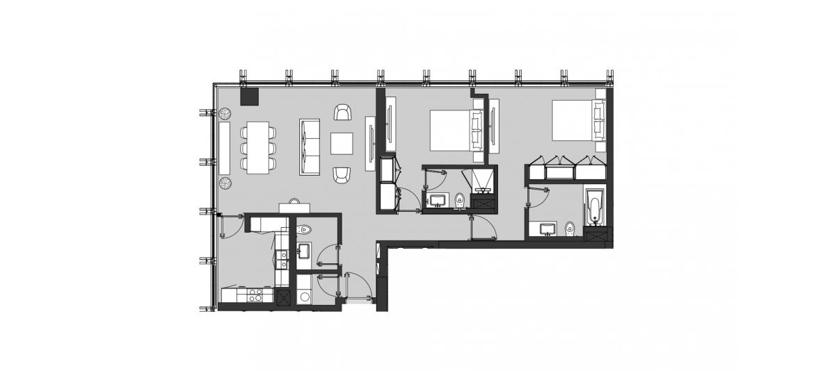 Планировка апартаментов «TWO BEDROOM TYPE B2» 2 спальни в ЖК RESIDENCE 110
