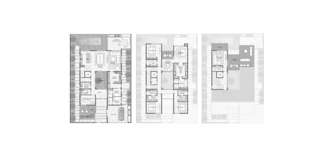 Планировка апартаментов «THE RETREAT VILLAS 6 BEDROOM STYLE 1» 4 спальни в ЖК THE SANCTUARY AT DISTRICT 11