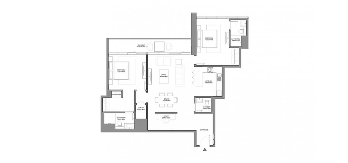 Планировка апартаментов «TYPE A 2 BEDROOM TOTAL 127SQ.M» 2 спальни в ЖК VERDE RESIDENCES
