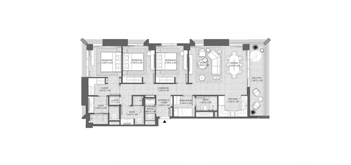 Планировка апартаментов «BUILDING 1 3 BEDROOM TOTAL 138SQ.M» 3 спальни в ЖК SAVANNA RESIDENCES
