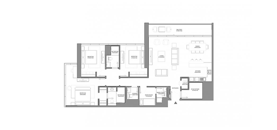 Планировка апартаментов «TYPE C 3 BEDROOM TOTAL 166SQ.M» 3 спальни в ЖК VERDE RESIDENCES