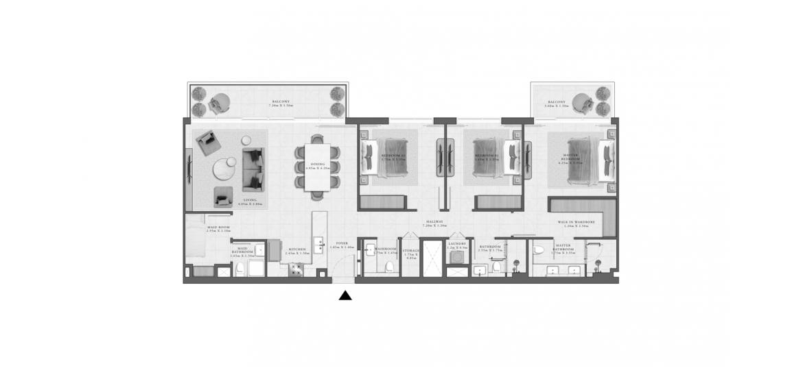 Планировка апартаментов «GOLF GRAND APARTMENTS 3 BEDROOM TYPE 1 164 SQ.M.» 3 спальни в ЖК GOLF GRAND APARTMENTS