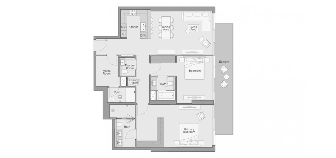 Планировка апартаментов «2 BERDROOM TYPE B» 2 спальни в ЖК THE QUAYSIDE RESIDENCES
