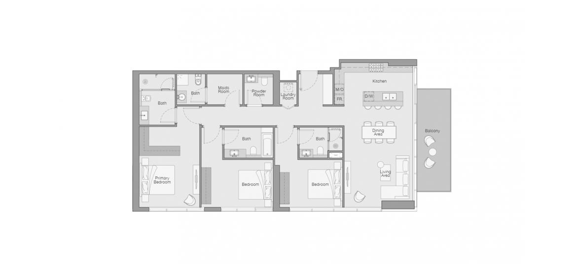 Планировка апартаментов «3 BERDROOM TYPE A» 3 спальни в ЖК THE QUAYSIDE RESIDENCES