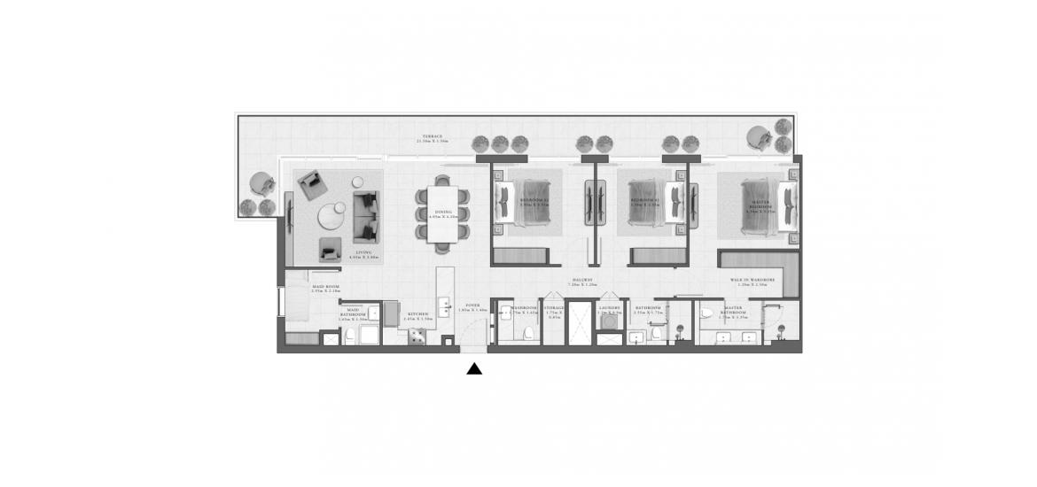 Планировка апартаментов «GOLF GRAND APARTMENTS 3 BEDROOM TYPE 2A 187 SQ.M.» 3 спальни в ЖК GOLF GRAND APARTMENTS