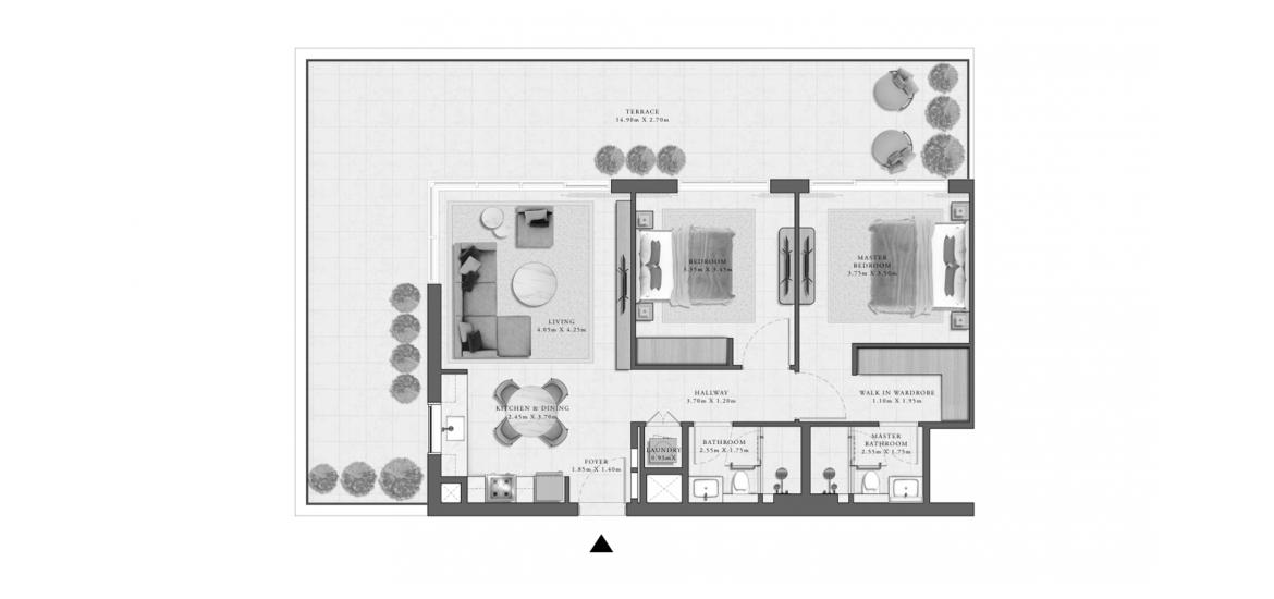 Планировка апартаментов «GOLF GRAND APARTMENTS 2 BEDROOM TYPE 5 155 SQ.M.» 2 спальни в ЖК GOLF GRAND APARTMENTS