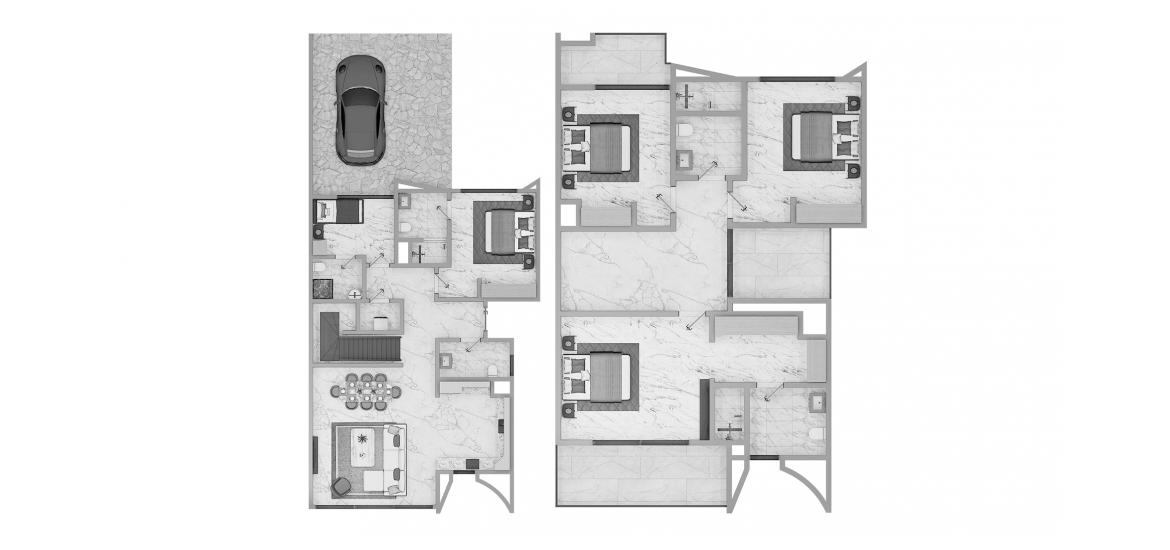 Планировка апартаментов «4BR Modern 217SQM» 4 спальни в ЖК ANYA TOWNHOUSES
