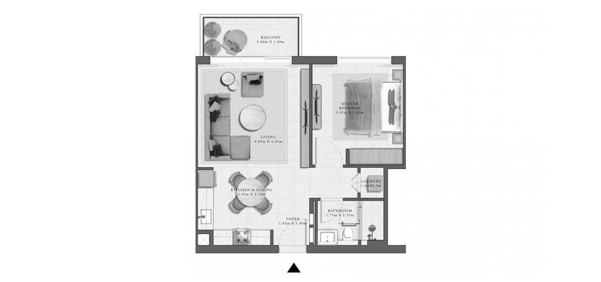 Планировка апартаментов «GOLF GRAND APARTMENTS 1 BEDROOM TYPE 1A 64 SQ.M.» 1 спальня в ЖК GOLF GRAND APARTMENTS