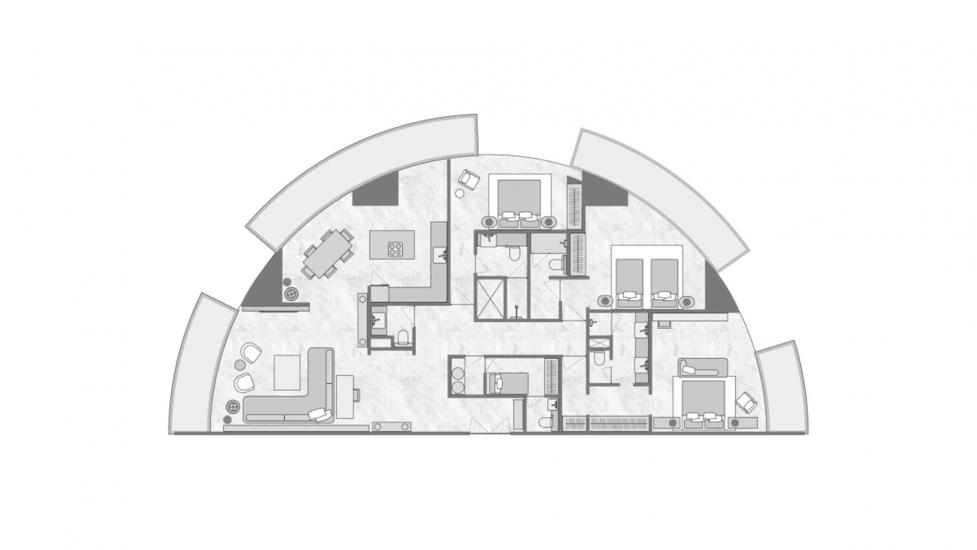 Планировка апартаментов «3 BEDROOM TYPE 3A 254 SQ.M.» 3 спальни в ЖК THE BILTMORE RESIDENCES SUFOUH