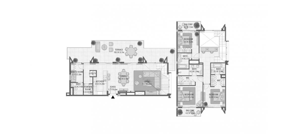 Планировка апартаментов «274 SQ.M 3 BEDROOM TYPE 04» 5 комнат в ЖК DESIGN QUARTER AT D3