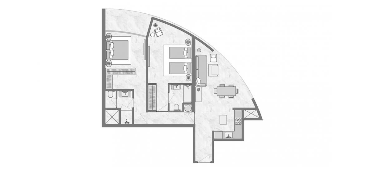 Планировка апартаментов «2 BEDROOM TYPE 2D-A 91 SQ.M.» 2 спальни в ЖК THE BILTMORE RESIDENCES SUFOUH