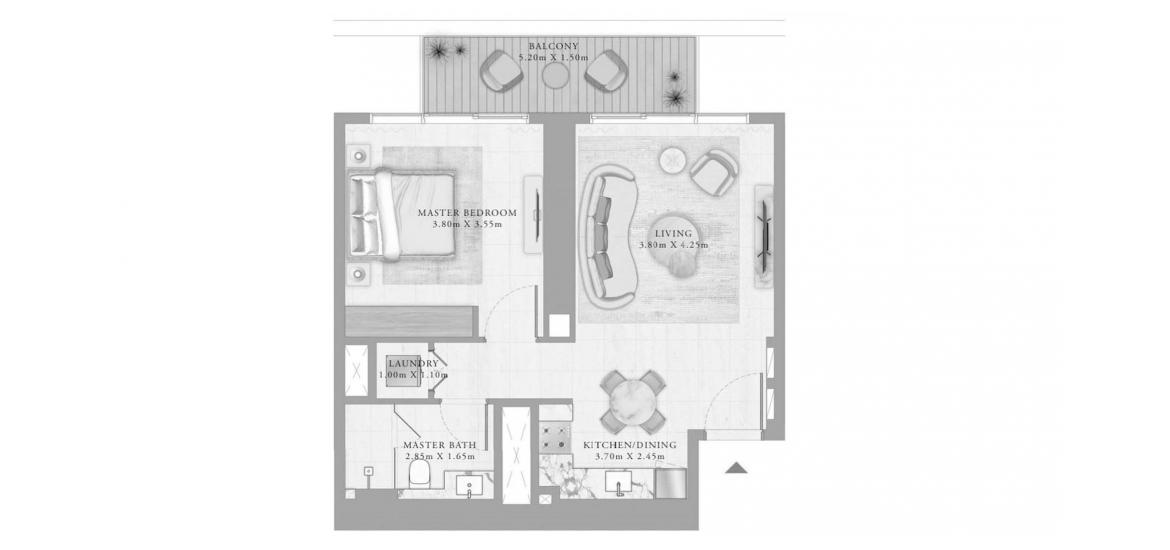 Планировка апартаментов «1BR 05 68SQM» 2 комнаты в ЖК BAYVIEW BY ADDRESS RESORTS