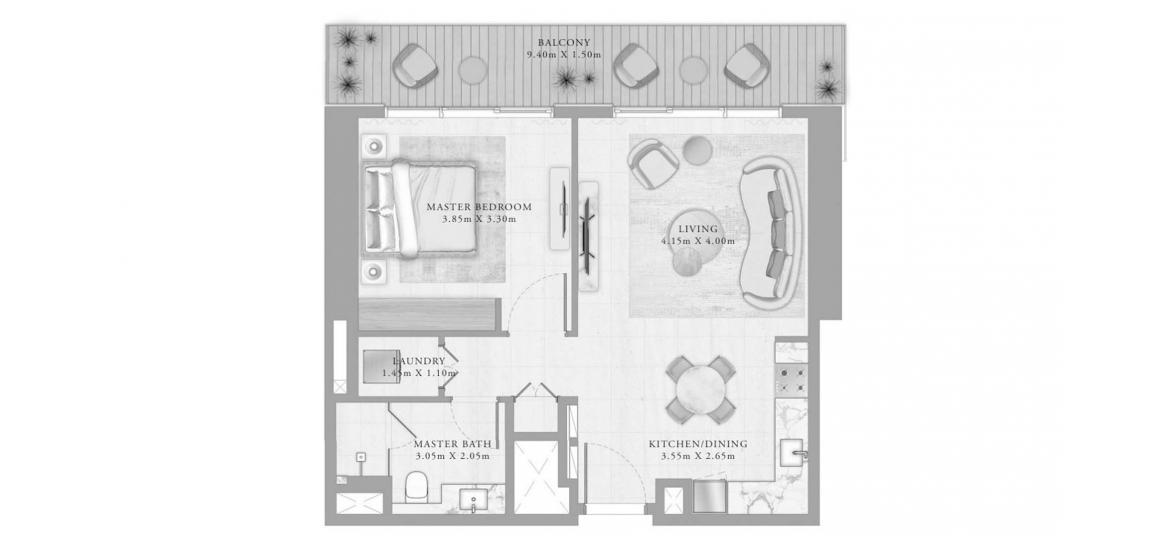 Планировка апартаментов «1BR 05 76SQM» 2 комнаты в ЖК BAYVIEW BY ADDRESS RESORTS