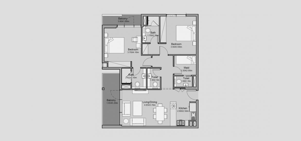 Планировка апартаментов «105 SQ.M 2 BR TYPE 04» 4 комнаты в ЖК MILLENNIUM TALIA RESIDENCES