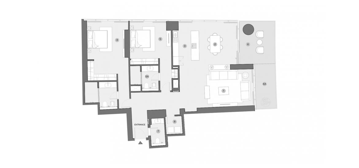 Планировка апартаментов «2 BEDROOM TYPE E 188 Sq.m» 2 спальни в ЖК SOBHA SEAHAVEN TOWER B