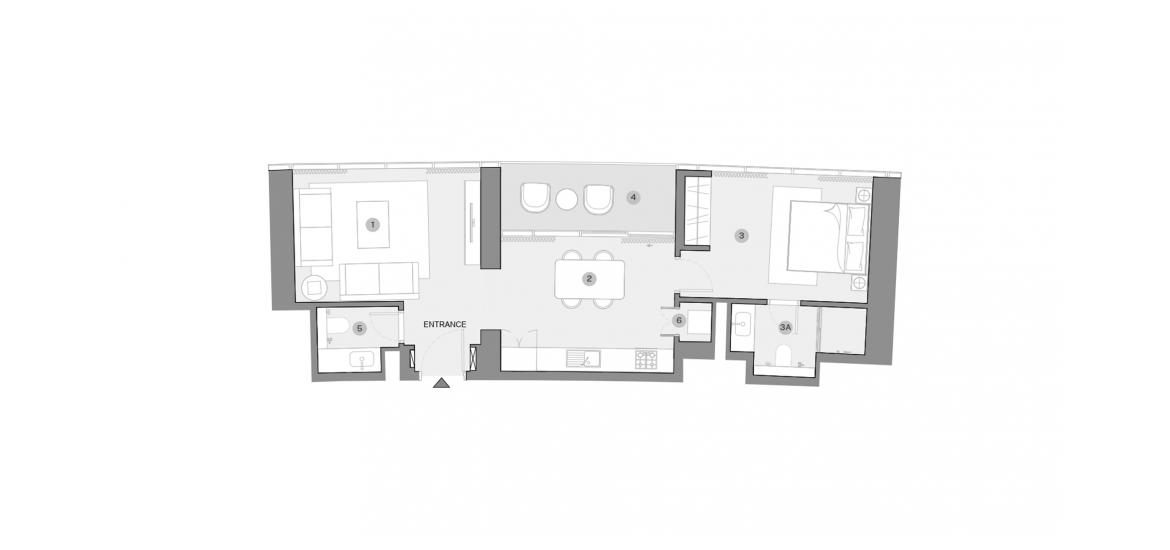 Планировка апартаментов «1 BEDROOM TYPE E 78 Sq.m» 1 спальня в ЖК SOBHA SEAHAVEN TOWER B